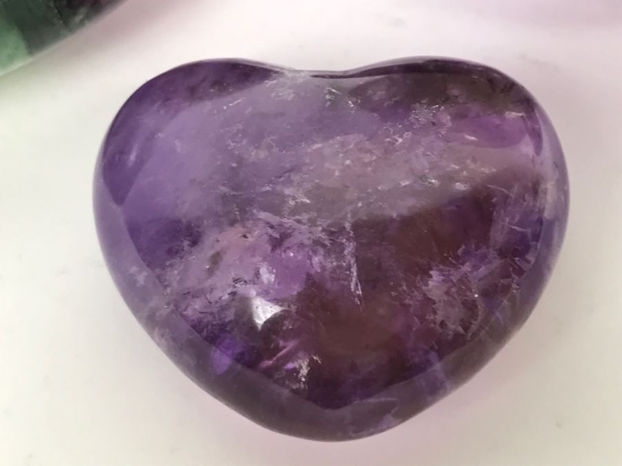 Polished Amethyst Agate Geode Stone, Amethyst Stone Heart And Stone Bowl