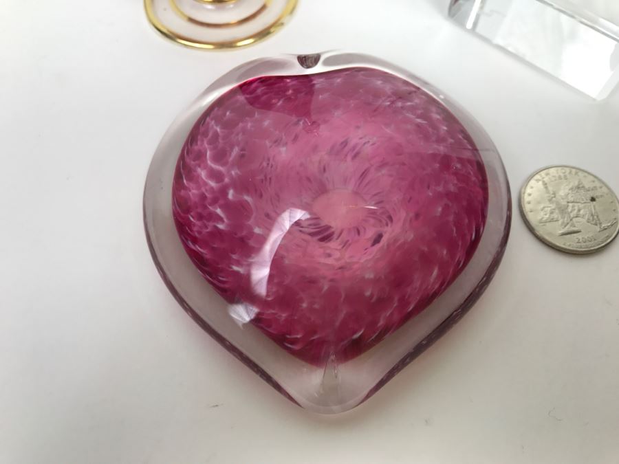 Signed Hot Island Glass Heart Paperweight, Victorian Style Hand Painted Decanter And Signed Laser Etched Crystal Cube Angel [Photo 3]