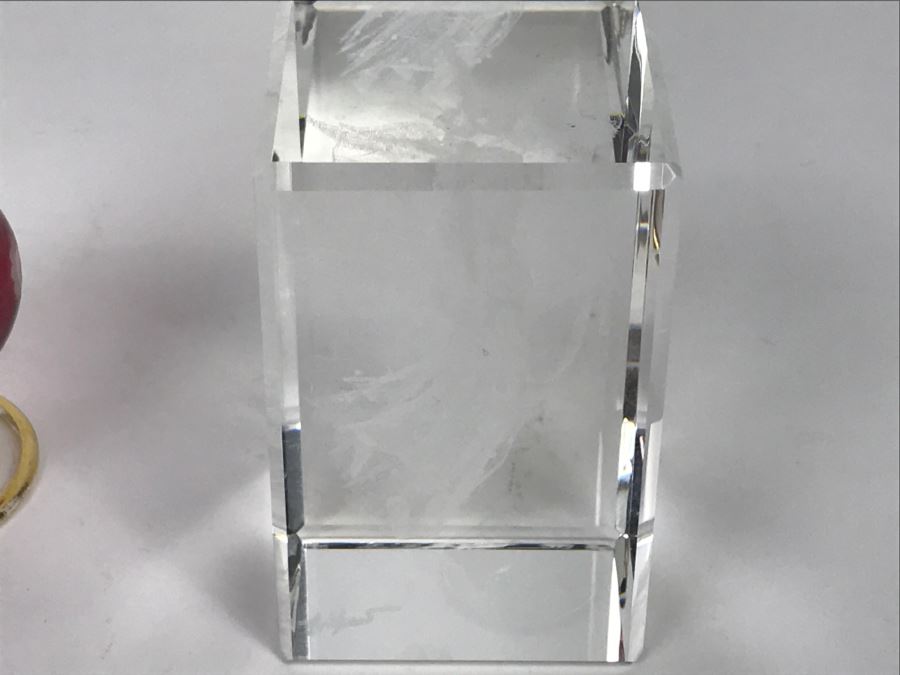 Signed Hot Island Glass Heart Paperweight, Victorian Style Hand Painted Decanter And Signed Laser Etched Crystal Cube Angel [Photo 19]