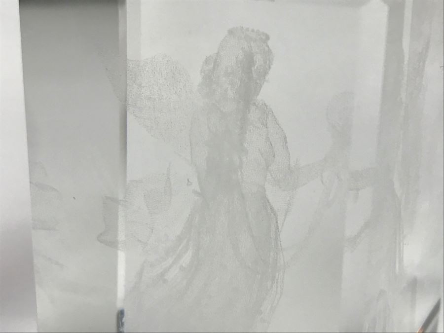 Signed Hot Island Glass Heart Paperweight, Victorian Style Hand Painted Decanter And Signed Laser Etched Crystal Cube Angel [Photo 15]