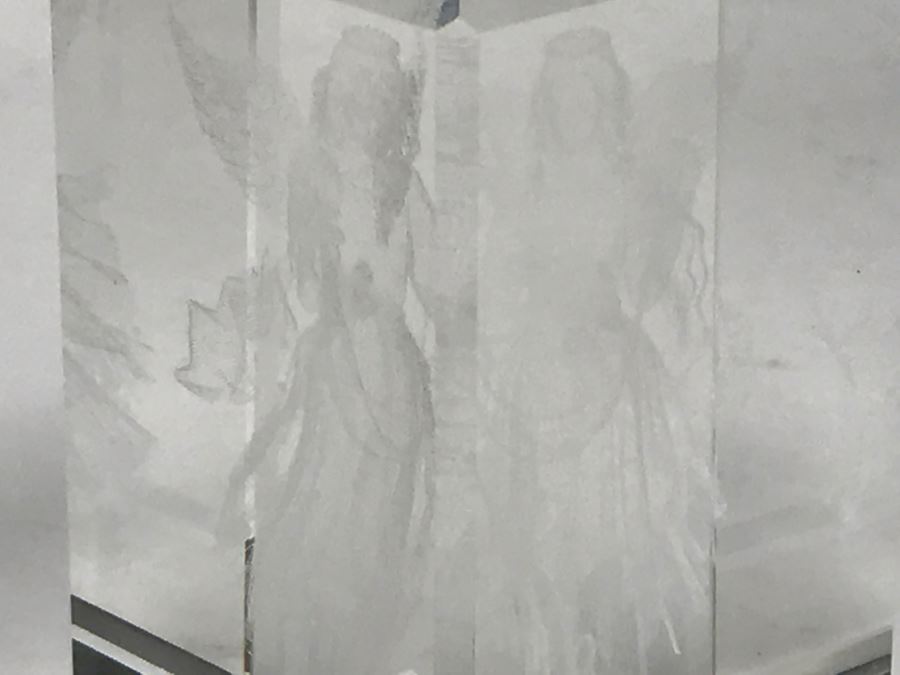 Signed Hot Island Glass Heart Paperweight, Victorian Style Hand Painted Decanter And Signed Laser Etched Crystal Cube Angel [Photo 21]