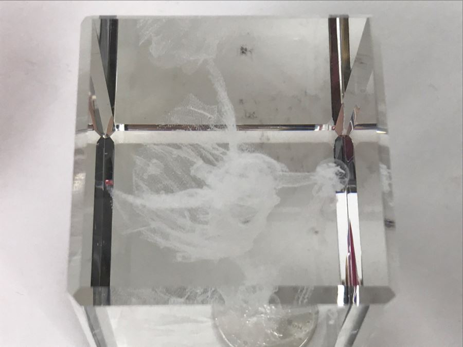 Signed Hot Island Glass Heart Paperweight, Victorian Style Hand Painted Decanter And Signed Laser Etched Crystal Cube Angel [Photo 20]