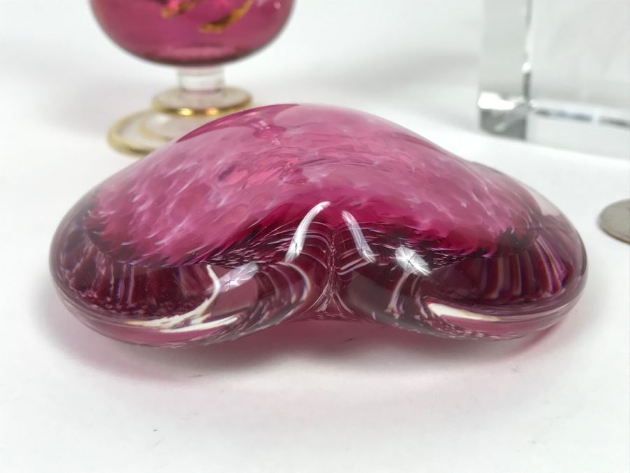 Signed Hot Island Glass Heart Paperweight, Victorian Style Hand Painted Decanter And Signed Laser Etched Crystal Cube Angel [Photo 7]
