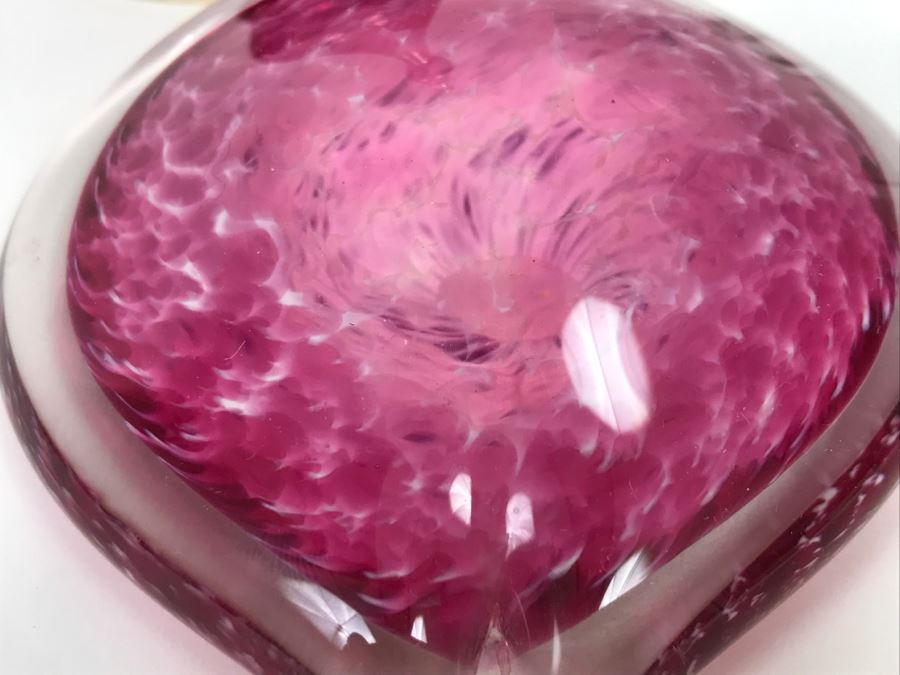 Signed Hot Island Glass Heart Paperweight, Victorian Style Hand Painted Decanter And Signed Laser Etched Crystal Cube Angel [Photo 4]