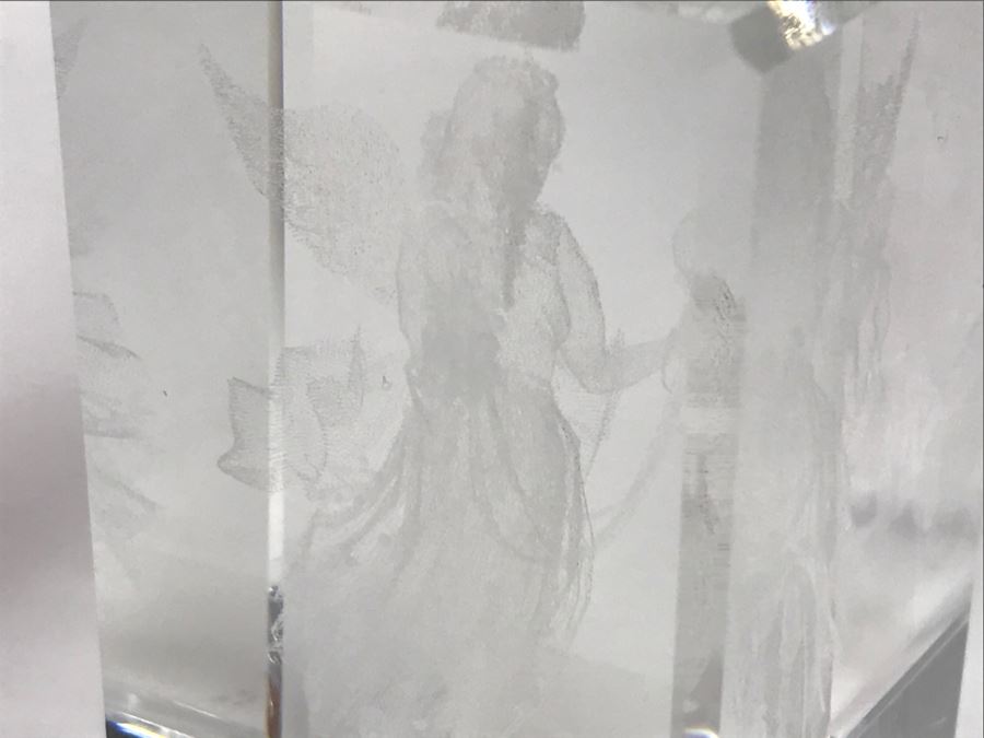 Signed Hot Island Glass Heart Paperweight, Victorian Style Hand Painted Decanter And Signed Laser Etched Crystal Cube Angel [Photo 18]