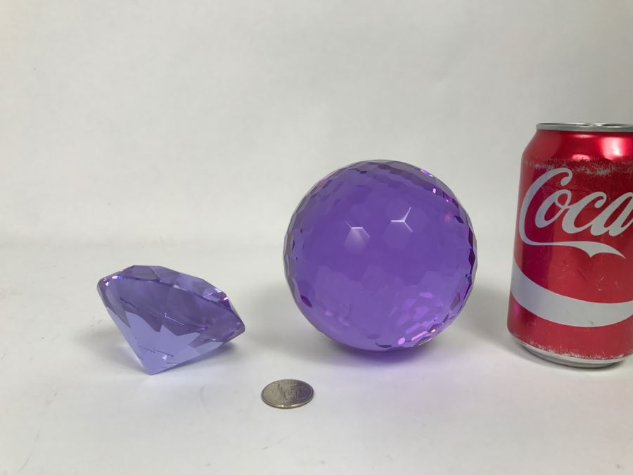 Pair Of Purple Cut Glass Faceted Decorative Paperweights [Photo 12]