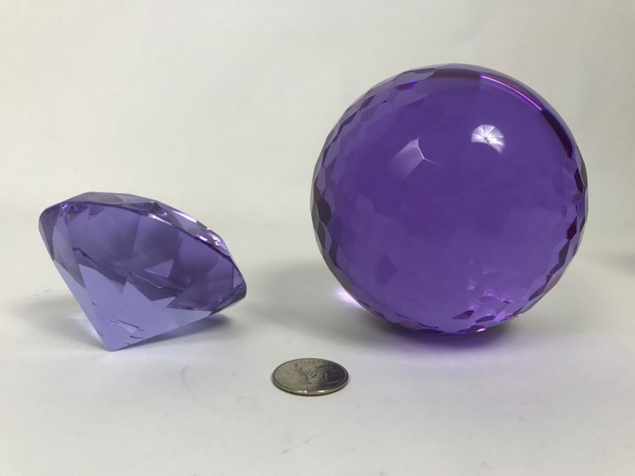 Pair Of Purple Cut Glass Faceted Decorative Paperweights [Photo 10]