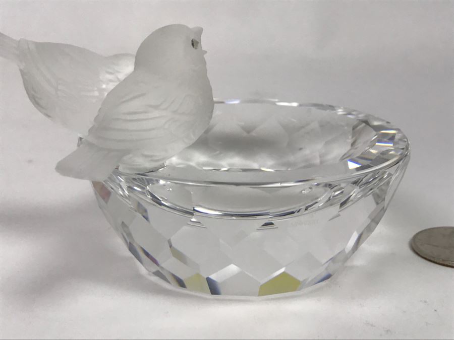 Vintage Swarovski Crystal Birds Bowl Bath With Two Frosted Crystal Birds  [Photo 5]