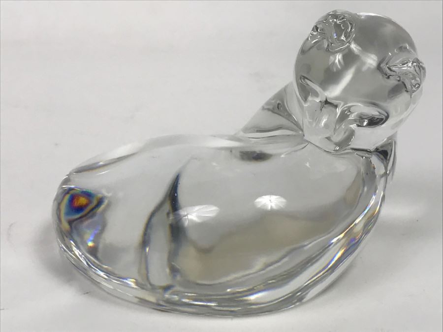 Vintage Baccarat Crystal France Curling Grooming Cat