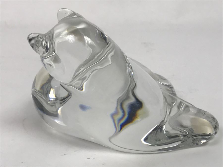 Vintage Baccarat Crystal France Curling Grooming Cat [Photo 6]