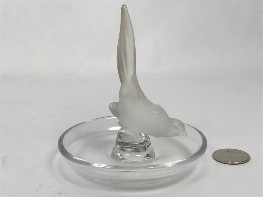 Vintage Signed Lalique France Frosted Crystal Bird Art Glass Dish Ring  [Photo 5]
