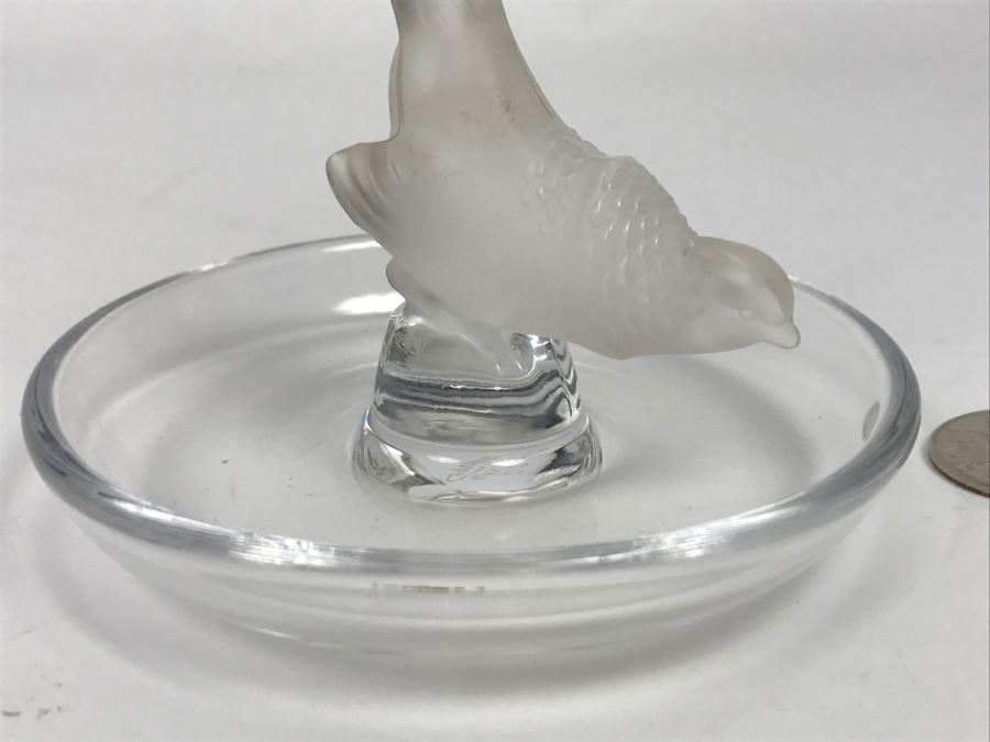 Vintage Signed Lalique France Frosted Crystal Bird Art Glass Dish Ring  [Photo 6]