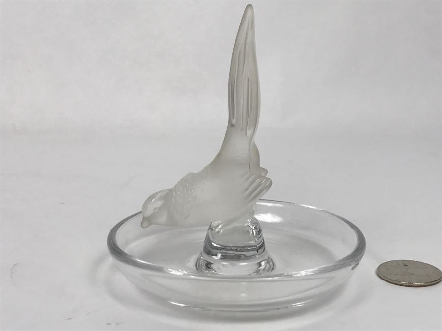 Vintage Signed Lalique France Frosted Crystal Bird Art Glass Dish Ring  [Photo 1]