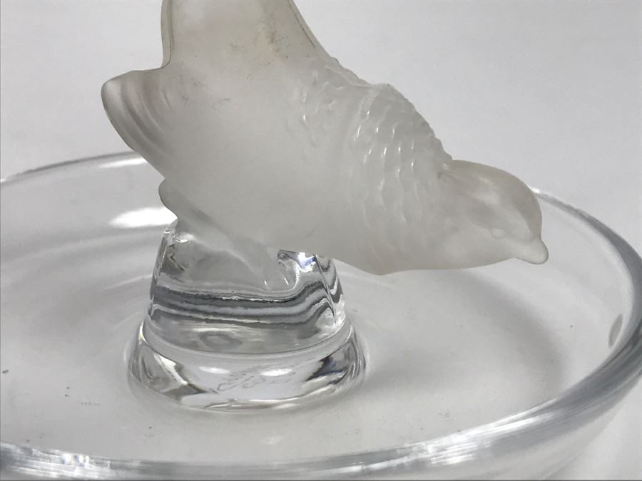 Vintage Signed Lalique France Frosted Crystal Bird Art Glass Dish Ring  [Photo 7]
