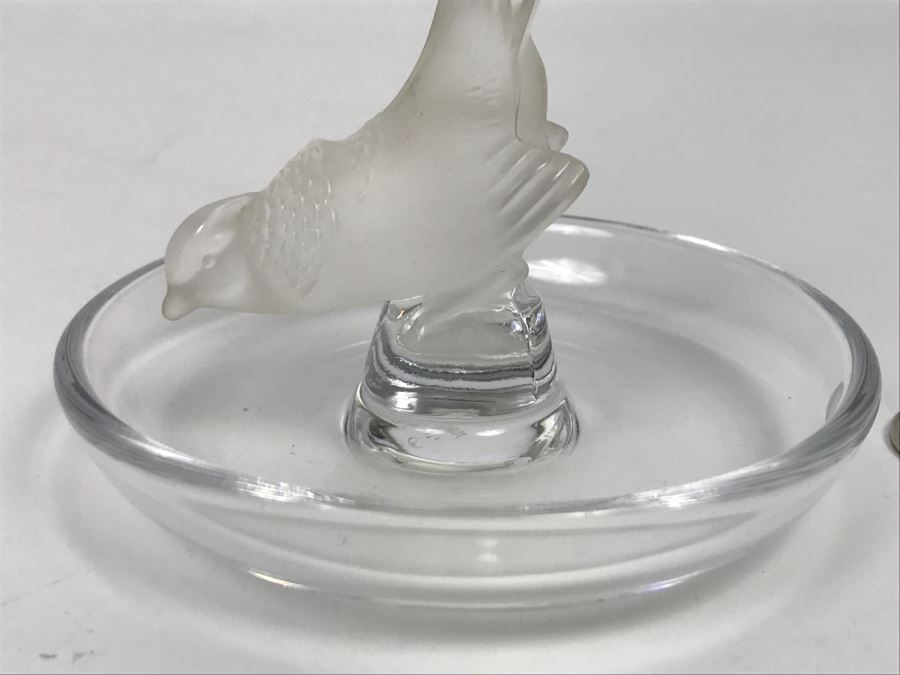 Vintage Signed Lalique France Frosted Crystal Bird Art Glass Dish Ring  [Photo 3]