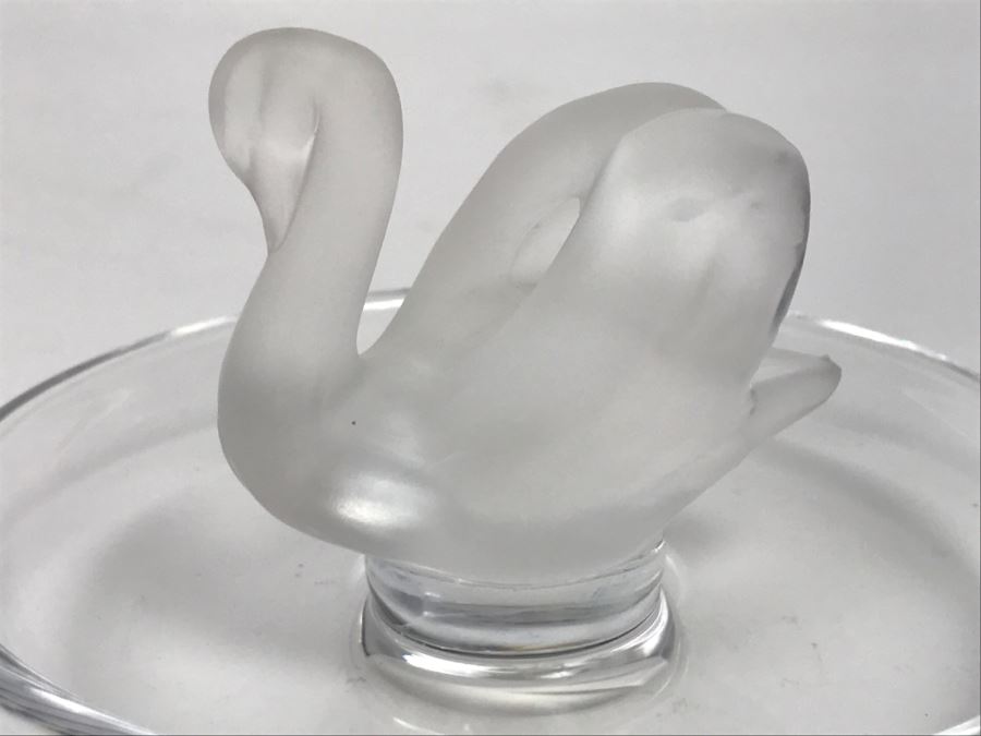 Signed Vintage Lalique France Frosted Crystal Swan Art Glass Dish Ring [Photo 8]