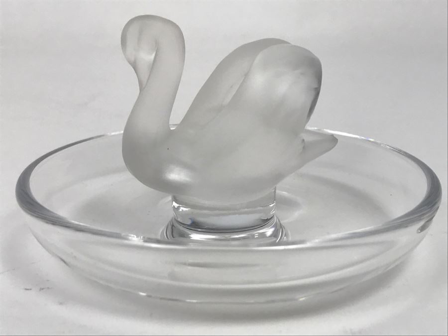 Signed Vintage Lalique France Frosted Crystal Swan Art Glass Dish Ring [Photo 7]