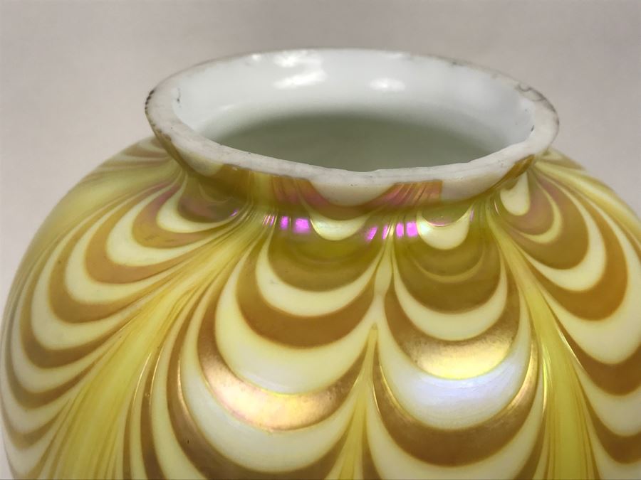 Vintage Pair Of Hand Painted Art Glass Light Shades Signed On Rim Signature Illegible [Photo 13]