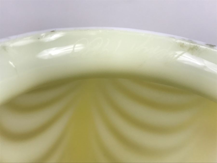 Vintage Pair Of Hand Painted Art Glass Light Shades Signed On Rim Signature Illegible [Photo 11]