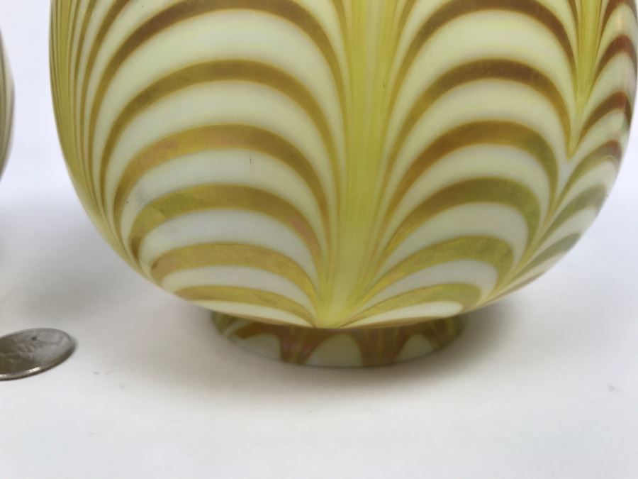 Vintage Pair Of Hand Painted Art Glass Light Shades Signed On Rim Signature Illegible [Photo 8]