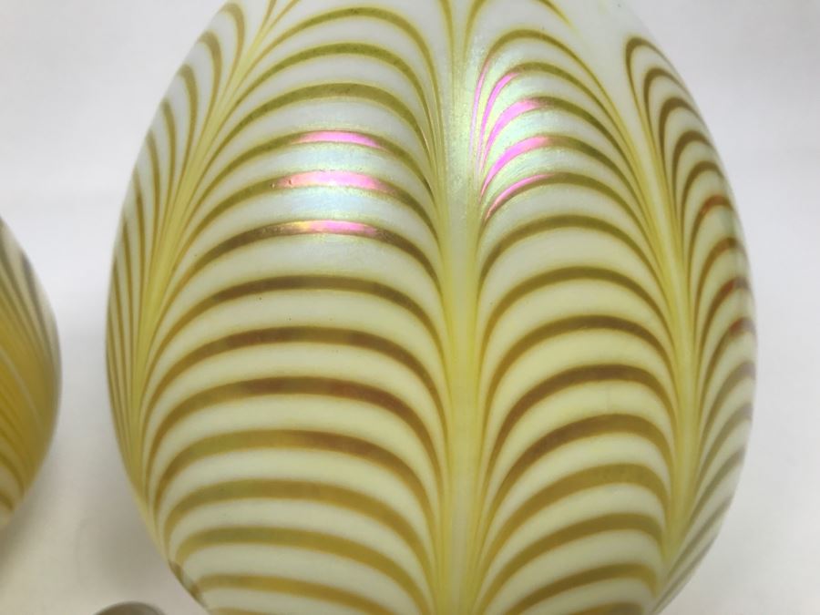 Vintage Pair Of Hand Painted Art Glass Light Shades Signed On Rim Signature Illegible [Photo 7]