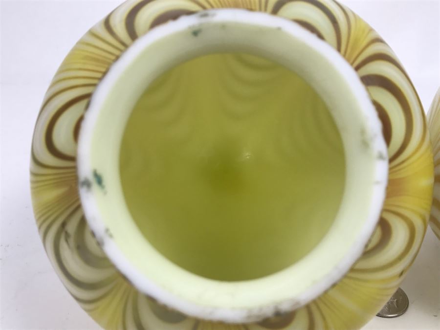 Vintage Pair Of Hand Painted Art Glass Light Shades Signed On Rim Signature Illegible [Photo 10]