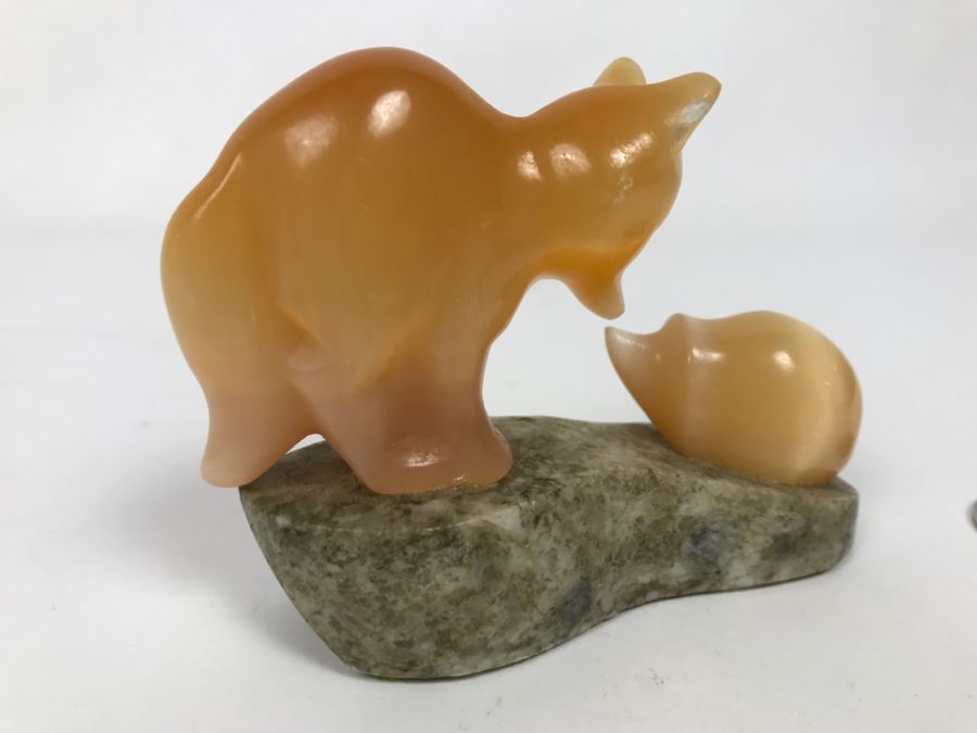 Vintage Carved Stone Bear With Cub Figurine [Photo 5]