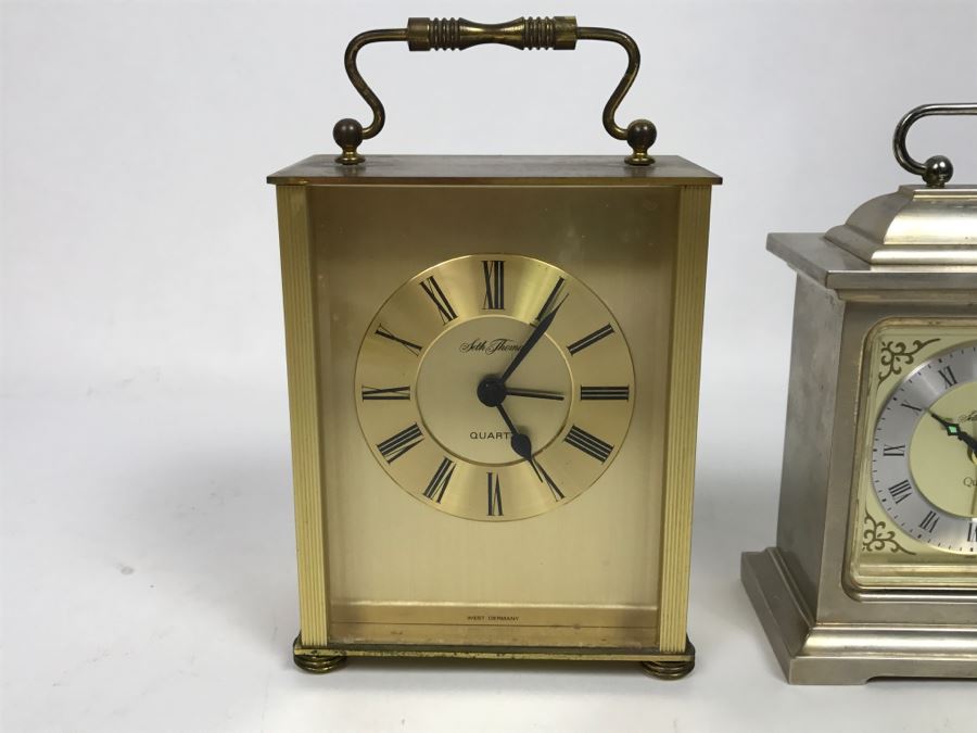 Pair Of Battery Powered Seth Thomas Reproduction Carriage Clocks Mantel Clock [Photo 3]