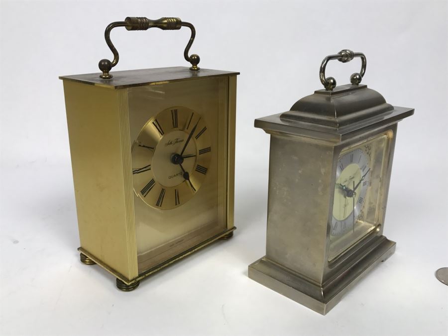 Pair Of Battery Powered Seth Thomas Reproduction Carriage Clocks Mantel Clock [Photo 8]