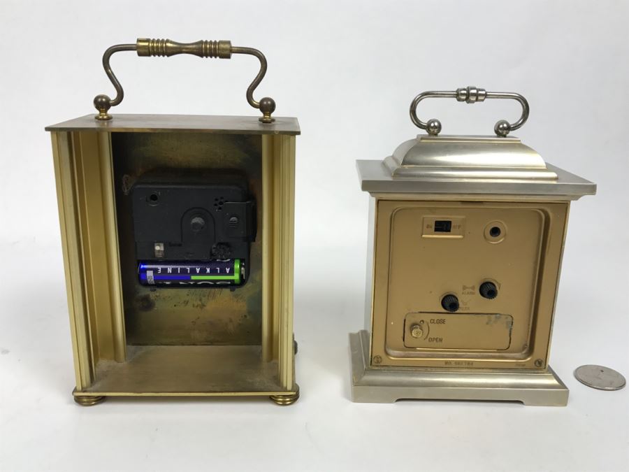 Pair Of Battery Powered Seth Thomas Reproduction Carriage Clocks Mantel Clock [Photo 9]