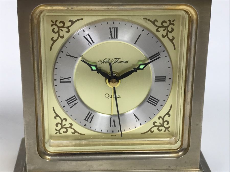 Pair Of Battery Powered Seth Thomas Reproduction Carriage Clocks Mantel