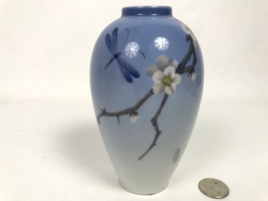 Stunning Royal Copenhagen Denmark Art Nouveau Vase With Dragonfly 2301/47B [Photo 4]