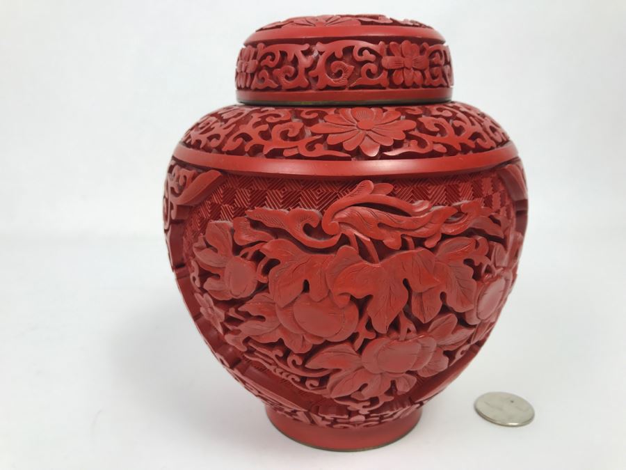 Vintage Red Cinnabar Ginger Jar [Photo 2]