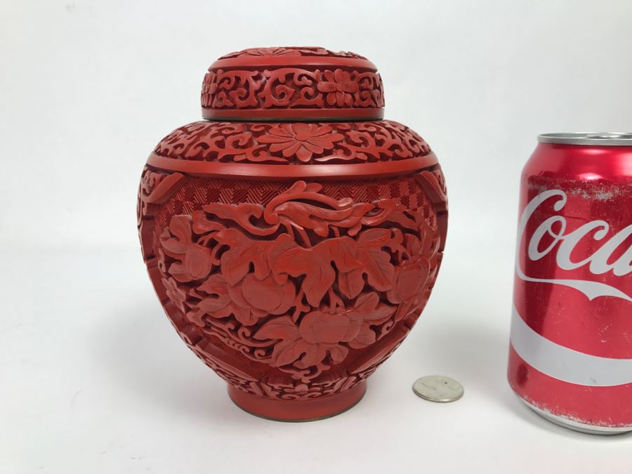 Vintage Red Cinnabar Ginger Jar