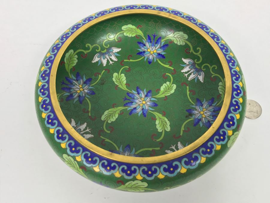 Vintage Green Chinese Cloisonne Bowl [Photo 4]