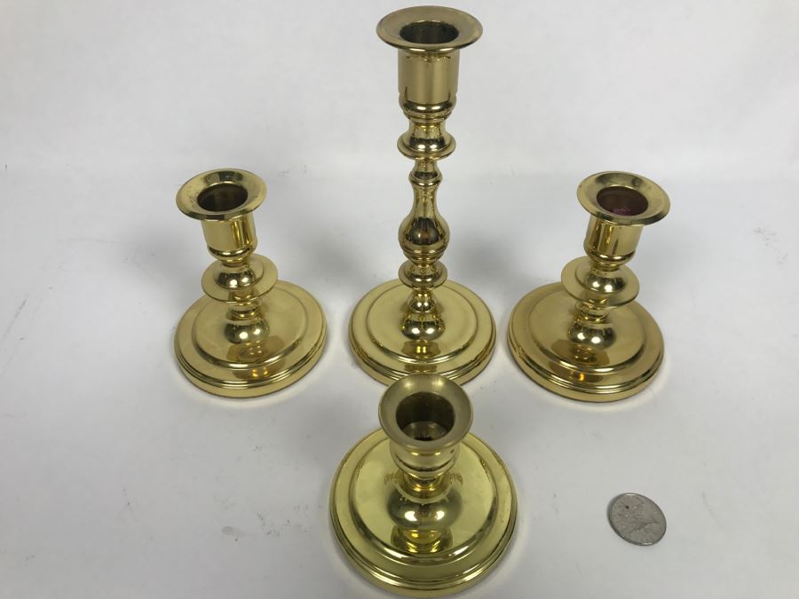 Set Of (4) Brass Baldwin Candle Holders [Photo 4]