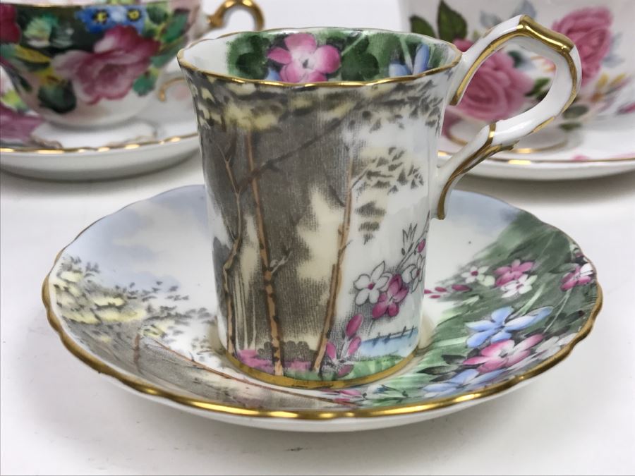 Set Of (5) Vintage China Cups And Saucers: Aragon, Shelley, Crown China And Chubu China Occupied Japan [Photo 4]