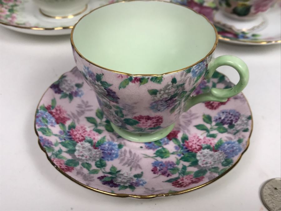 Set Of (5) Vintage China Cups And Saucers: Aragon, Shelley, Crown China And Chubu China Occupied Japan [Photo 11]