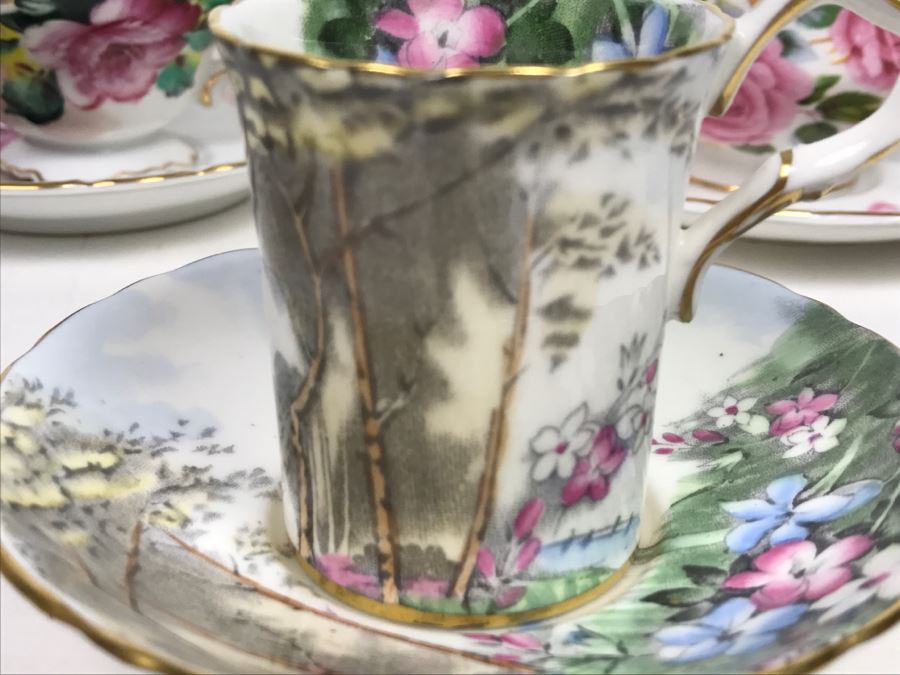 Set Of (5) Vintage China Cups And Saucers: Aragon, Shelley, Crown China And Chubu China Occupied Japan [Photo 5]