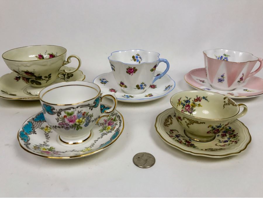 Set Of (5) China Cups And Saucers: Salisbury China, Rosenthal, Shelley [Photo 1]