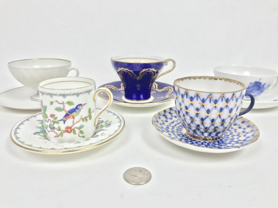 Set Of (5) Vintage China Cups And Saucers: Russian, Aynsley, Royal Copenhagen [Photo 2]