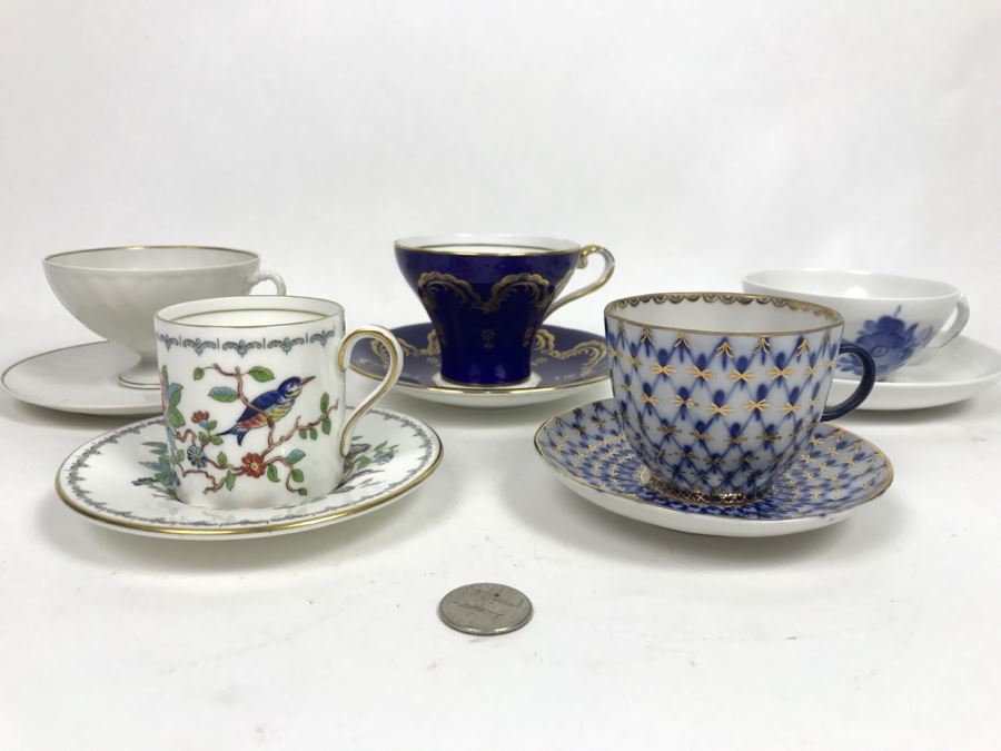 Set Of (5) Vintage China Cups And Saucers: Russian, Aynsley, Royal Copenhagen [Photo 1]