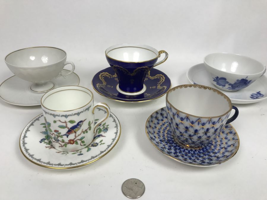 Set Of (5) Vintage China Cups And Saucers: Russian, Aynsley, Royal Copenhagen [Photo 3]