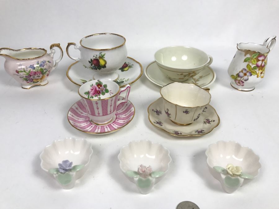 Set Of (4) Vintage China Cups And Saucers, (2) Creamers And (3) China Dishes: Crown, Leneige, Limoges Vignaud, Rosina, Royal Albert, Foley Bone China [Photo 2]