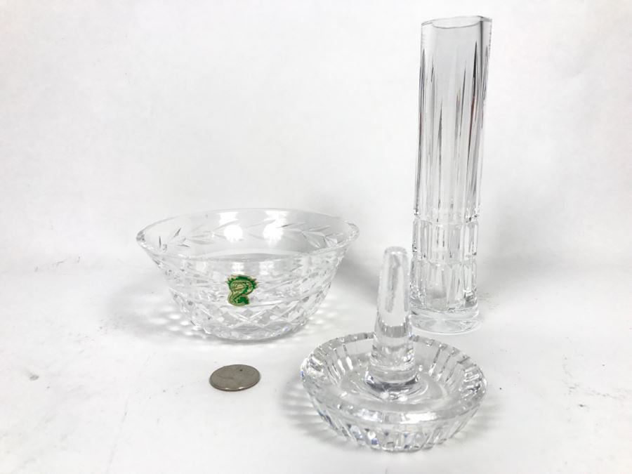 Waterford Crystal Lot Featuring Vase, Bowl And Ring Holder Dish