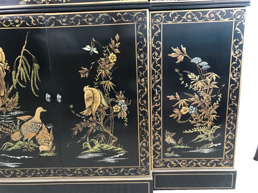 Mid-Century Black Chinoiserie China Curio Cabinet With Gold Painting [Photo 10]