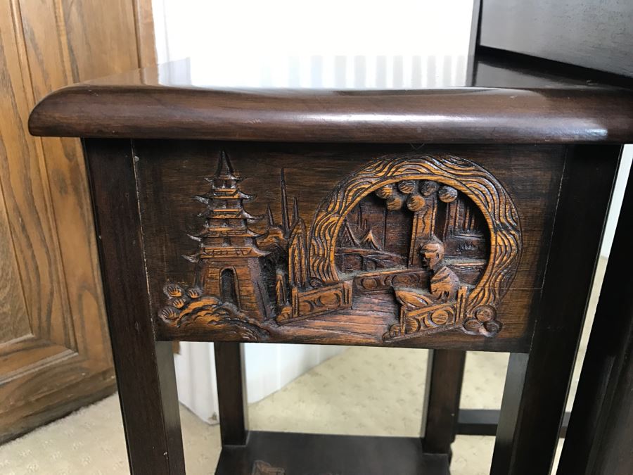 Set Of (4) George Zee & Co Kiln Dried Art Carved Furniture Nesting Tables From Hong Kong [Photo 9]