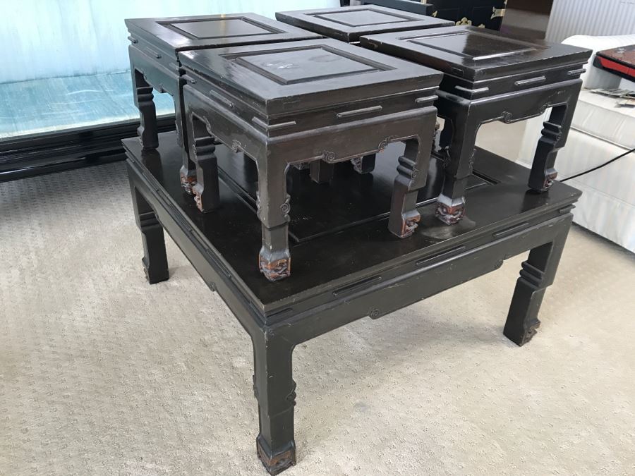 Vintage George Zee & Co Kiln Dried Art Carved Furniture Coffee Table With (4) Nesting Smaller Tables [Photo 13]