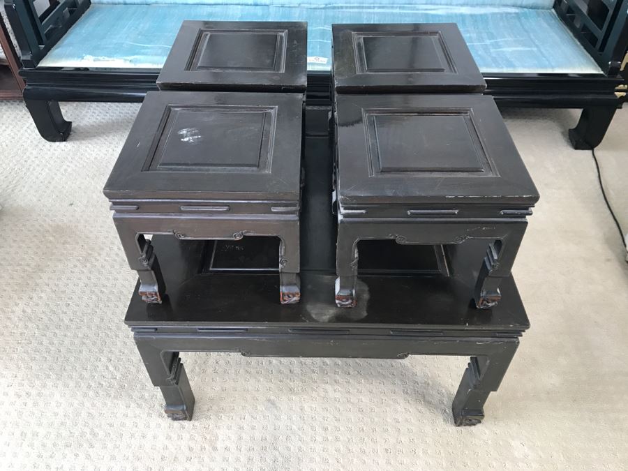 Vintage George Zee & Co Kiln Dried Art Carved Furniture Coffee Table With (4) Nesting Smaller Tables [Photo 9]