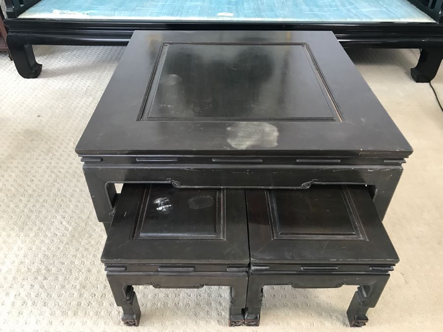 Vintage George Zee & Co Kiln Dried Art Carved Furniture Coffee Table With (4) Nesting Smaller Tables [Photo 5]